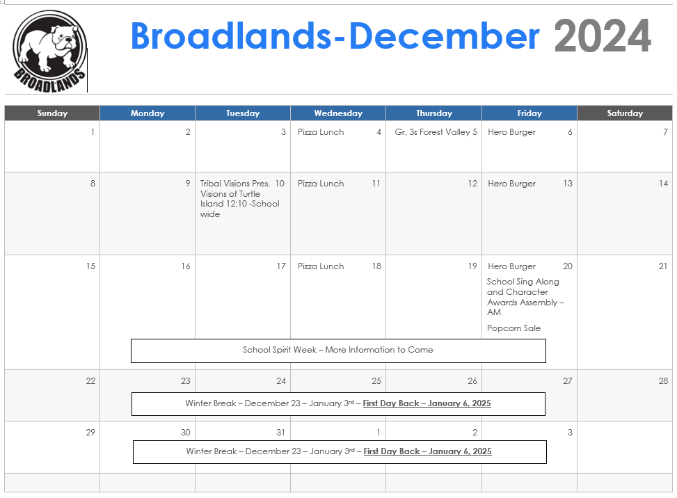 December 2024 calendar